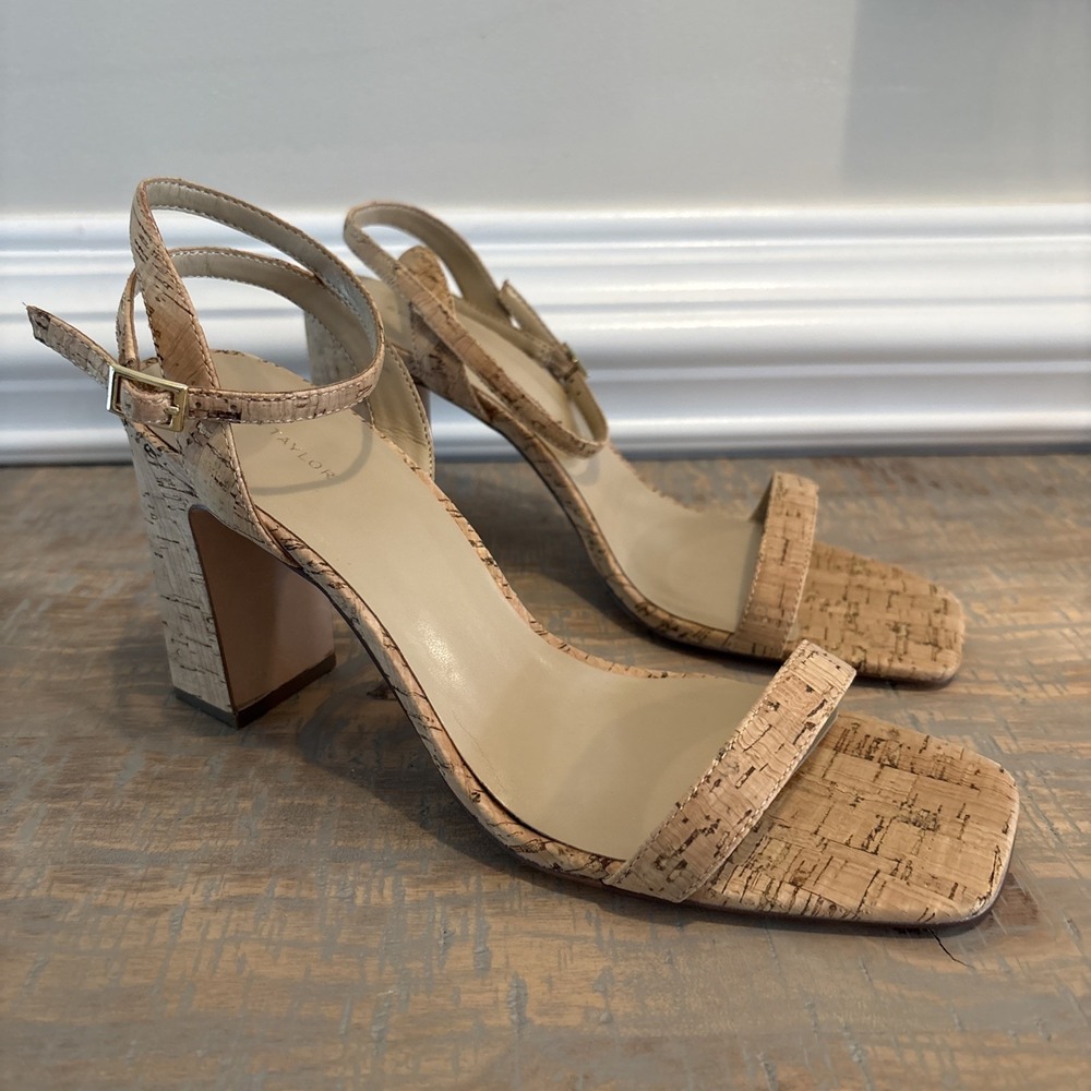 ANN TAYLOR CORK ANKLE STRAP BLOCK HIGH HEELS 4" SHOES SZ 10M